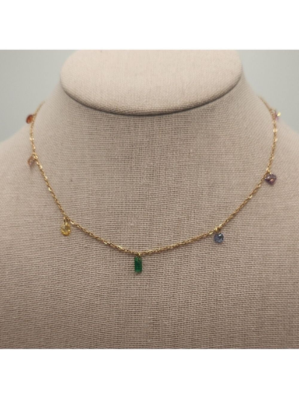 Elegant Gold Multicolor Simulated Gemstone Necklace, 18k Gold Plated SS - Picture 1 of 10